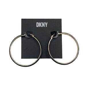DKNY Hoop Earrings Black‎ Gold Tone Large Statement Women